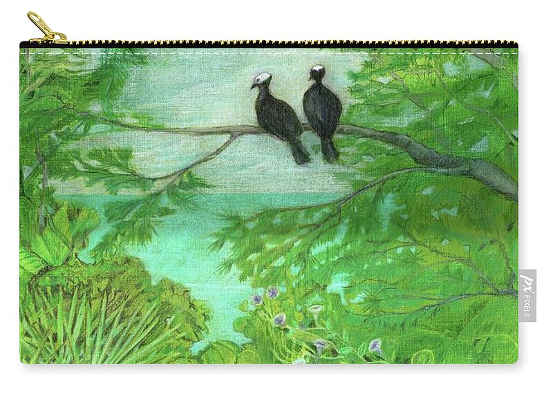 Bahamas Zip Pouch featuring the painting White-Crowned Pigeons by Amelia Stephenson at Ameliaworks
