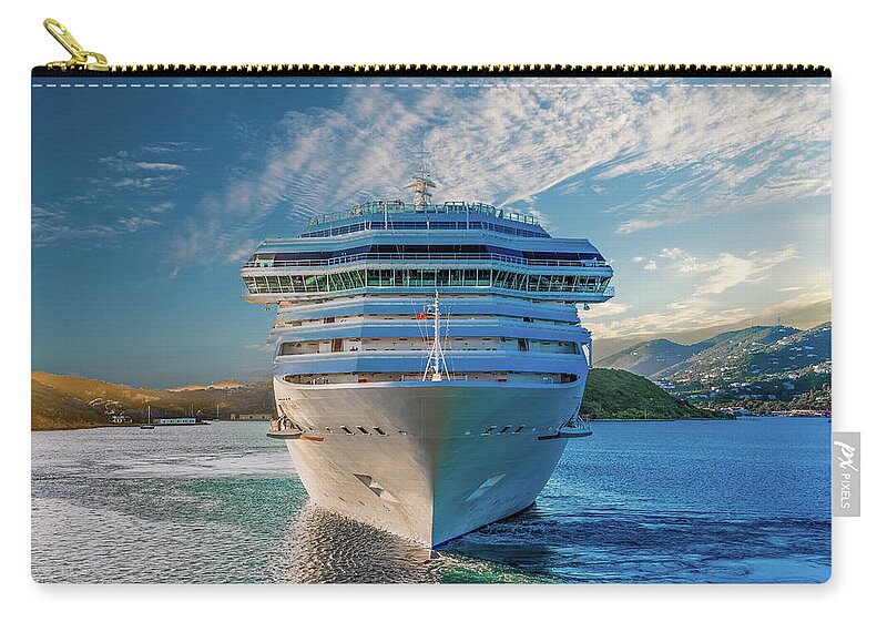 Boat Zip Pouch featuring the photograph White Cruise Ship from Front by Darryl Brooks
