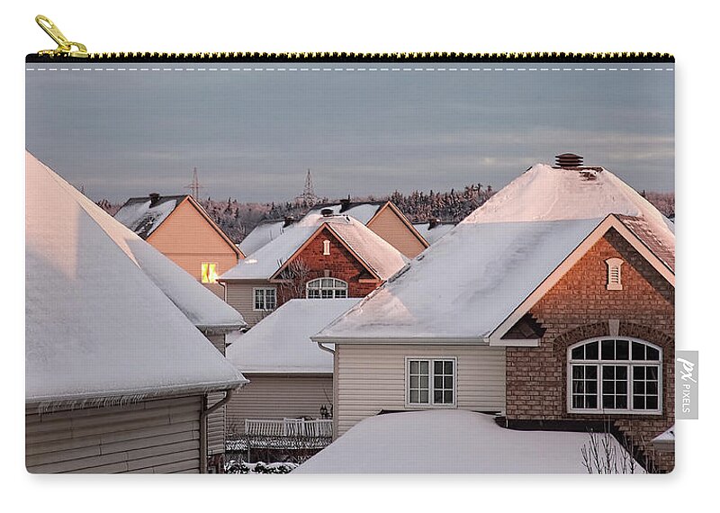 White Roofs Zip Pouch featuring the photograph White December Rooftops by Tatiana Travelways