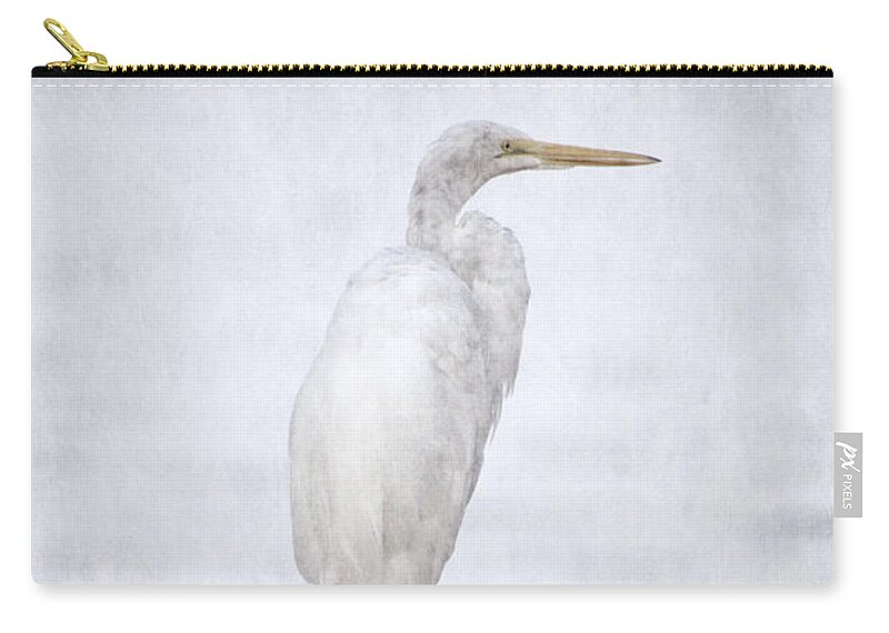 Egret Zip Pouch featuring the photograph White Egret at the Lake by Ella Kaye Dickey