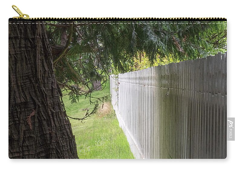 Oregon Coast Carry-all Pouch featuring the photograph White Fence And Tree by Tom Singleton
