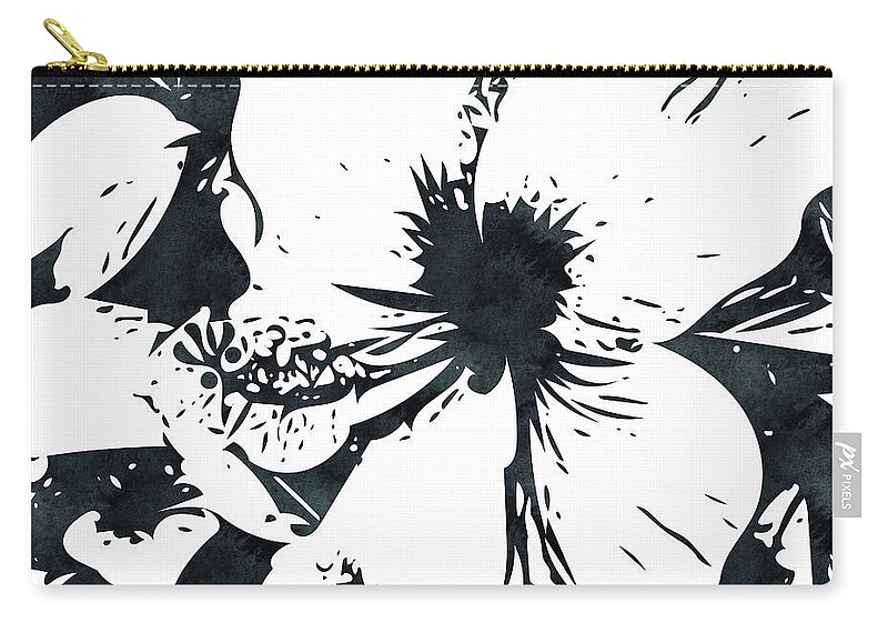 Hibiscus Zip Pouch featuring the mixed media White Hibiscus- Art by Linda Woods by Linda Woods