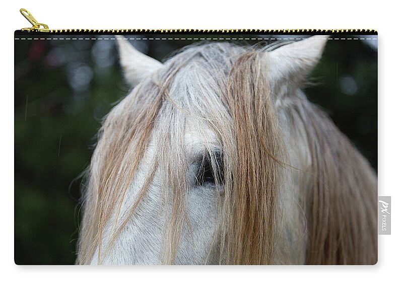 White Zip Pouch featuring the photograph White horse eye and mane by Jack Nevitt