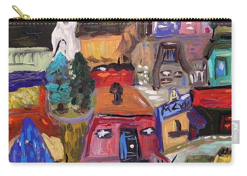Original Zip Pouch featuring the painting White Horse in the Village Field by Mary Carol Williams