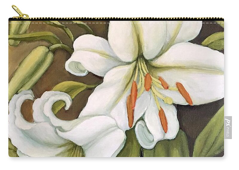 Floral Zip Pouch featuring the painting White Lilies by Inese Poga