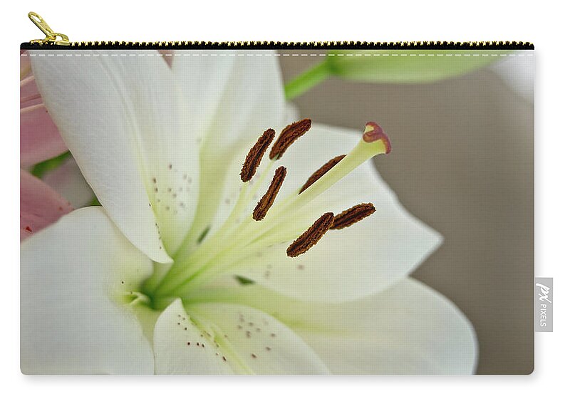 Humility Zip Pouch featuring the photograph White Lily 5 by Elena Perelman