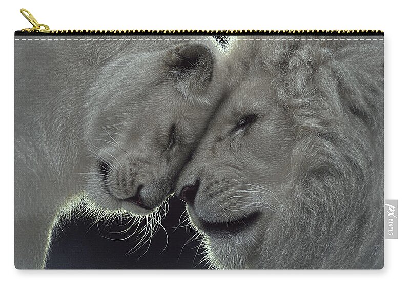White Lions Zip Pouch featuring the painting White Lion Love by Collin Bogle