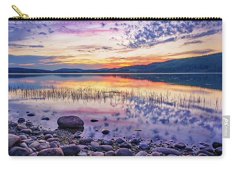 Europe Zip Pouch featuring the photograph White night sunset on a Swedish lake by Dmytro Korol