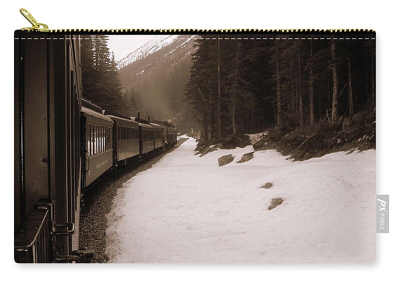 Train Zip Pouch featuring the photograph White Pass Railway by Susan Lafleur