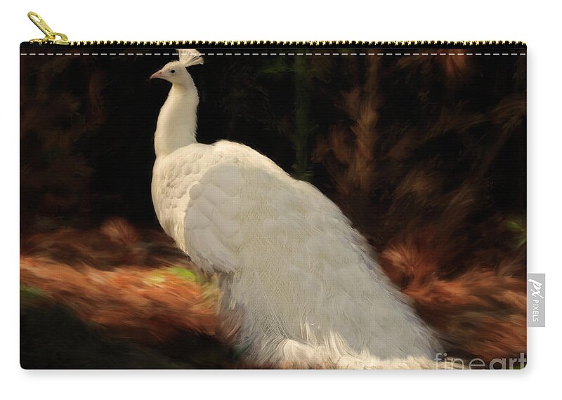 Peacock Carry-all Pouch featuring the painting White Peacock in Golden Hour by Constance Woods