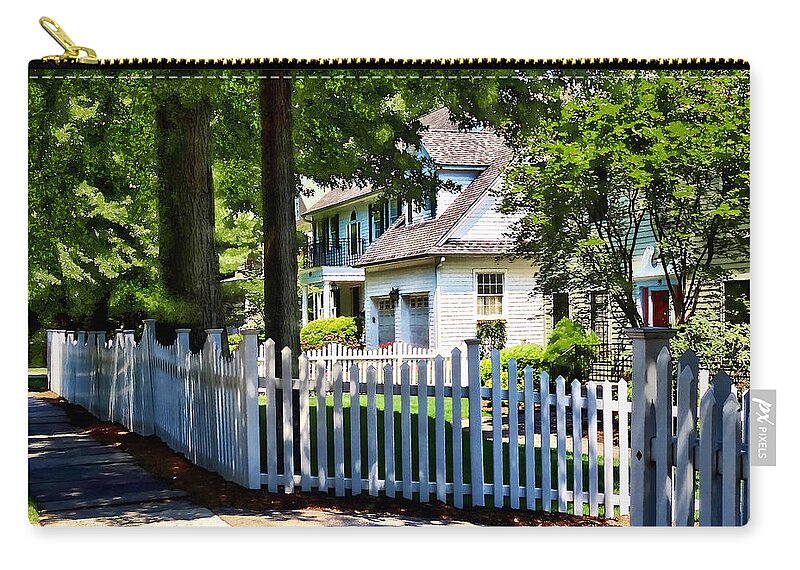 Fence Zip Pouch featuring the photograph White Picket Fence by Susan Savad