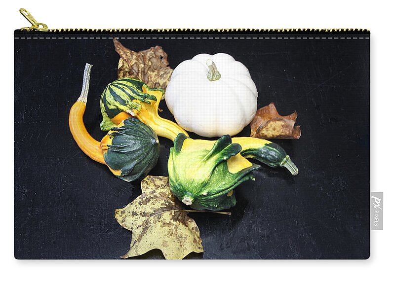 Pumpkin Zip Pouch featuring the photograph White Pie und Autumn Wings, mit Leafs by Lin Grosvenor