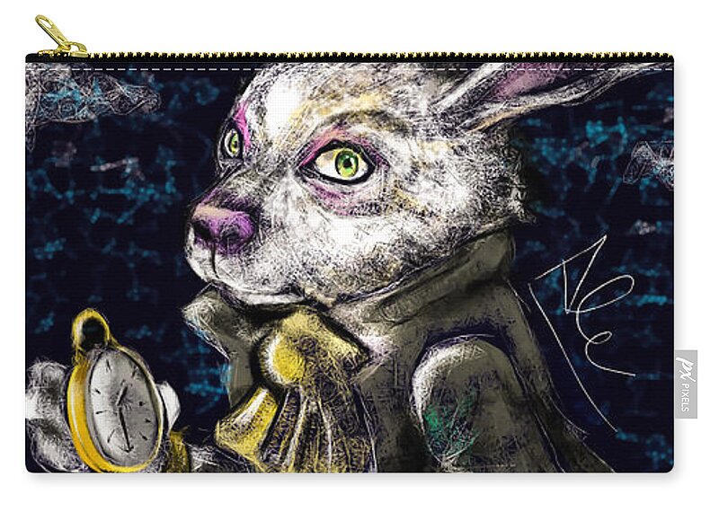 White Rabbit Zip Pouch featuring the drawing White Rabbit by Alessandro Della Pietra