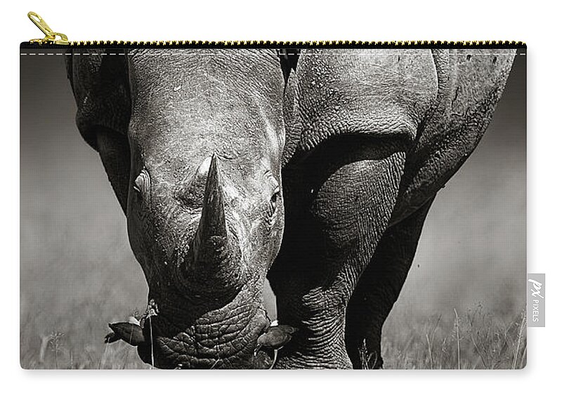 Rhinoceros Zip Pouch featuring the photograph White Rhinoceros in due-tone by Johan Swanepoel