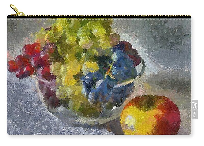 Still Life Zip Pouch featuring the painting White, Rose and Red Grapes by Dragica Micki Fortuna