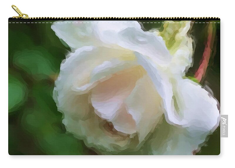 Rose Zip Pouch featuring the painting White Rose In Paint by Smilin Eyes Treasures