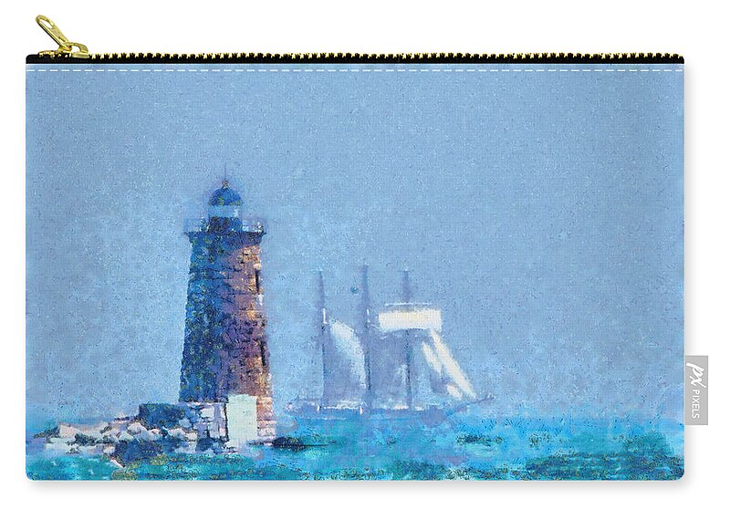#jefffolger Zip Pouch featuring the photograph White sail of schooner at Whaleback light by Jeff Folger