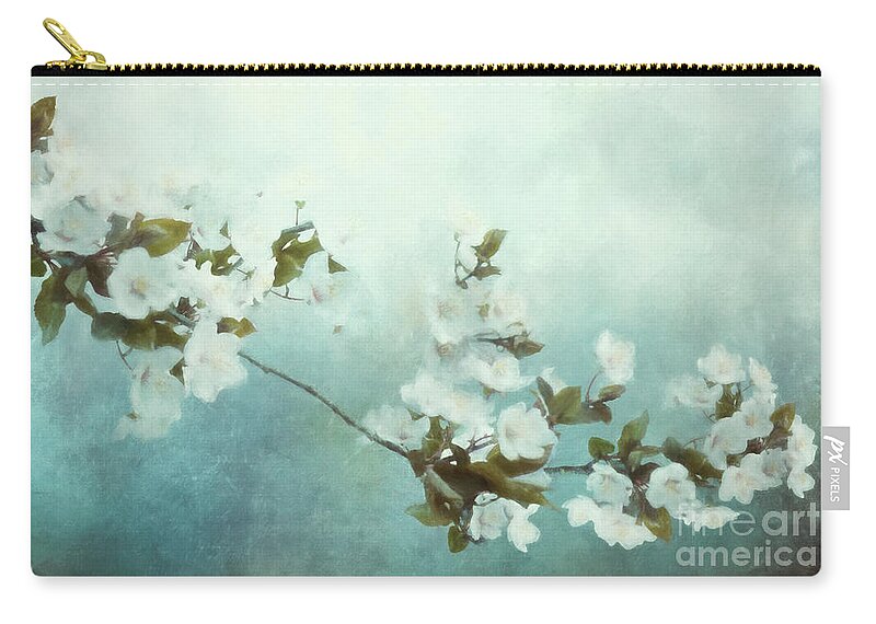 White Cherry Blossom Zip Pouch featuring the mixed media White Sakura Blossoms by Shanina Conway