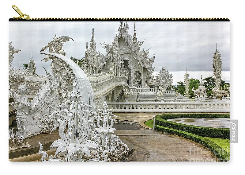 Buddhist Temple Zip Pouch featuring the photograph White Temple Thailand by Benny Marty
