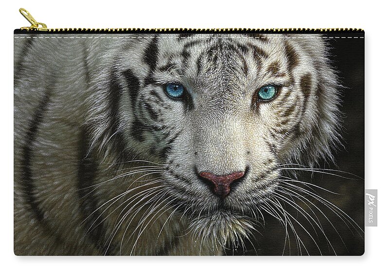 White Tiger Painting Zip Pouch featuring the painting White Tiger - Into the Light by Collin Bogle