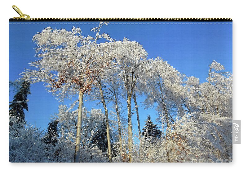White Zip Pouch featuring the photograph White Trees Clear Skies by Rockin Docks