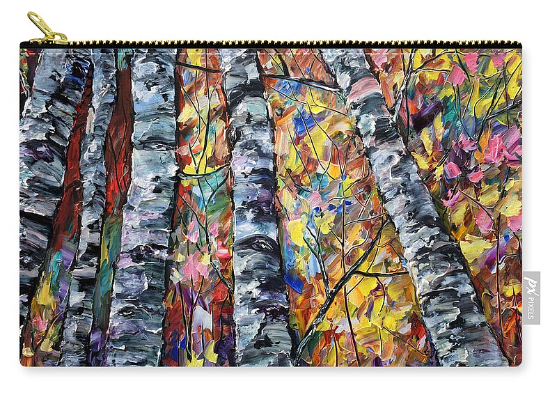White Trees Zip Pouch featuring the painting White Trees - Palette Knife by OLena Art by Lena Owens - Vibrant DESIGN