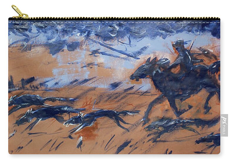 Hunting Scene Zip Pouch featuring the painting White wolf hunt by Maxim Komissarchik