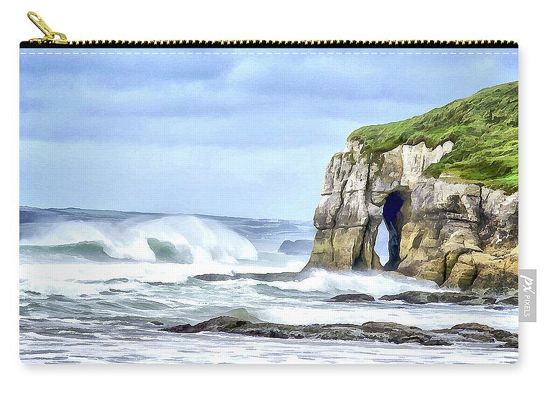 Ireland Zip Pouch featuring the digital art Whiterocks Sea Arch by Nigel R Bell