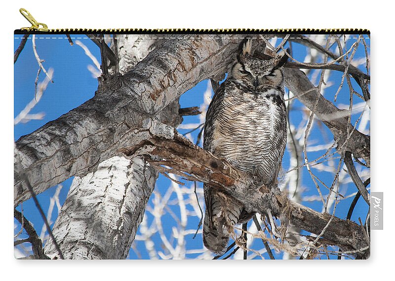 Great Horned Owl Zip Pouch featuring the photograph Whooo Are You? by Mindy Musick King