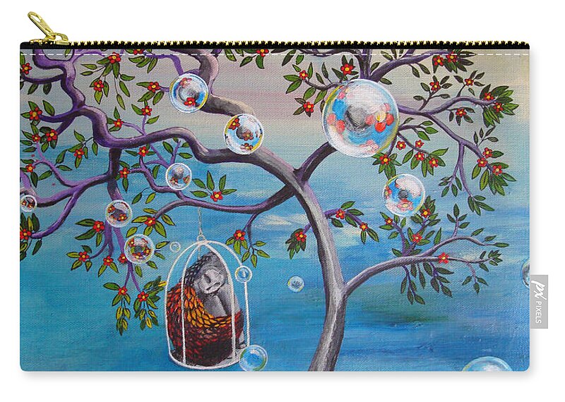 Surreal Carry-all Pouch featuring the painting Why The Caged Bird Sings by Mindy Huntress