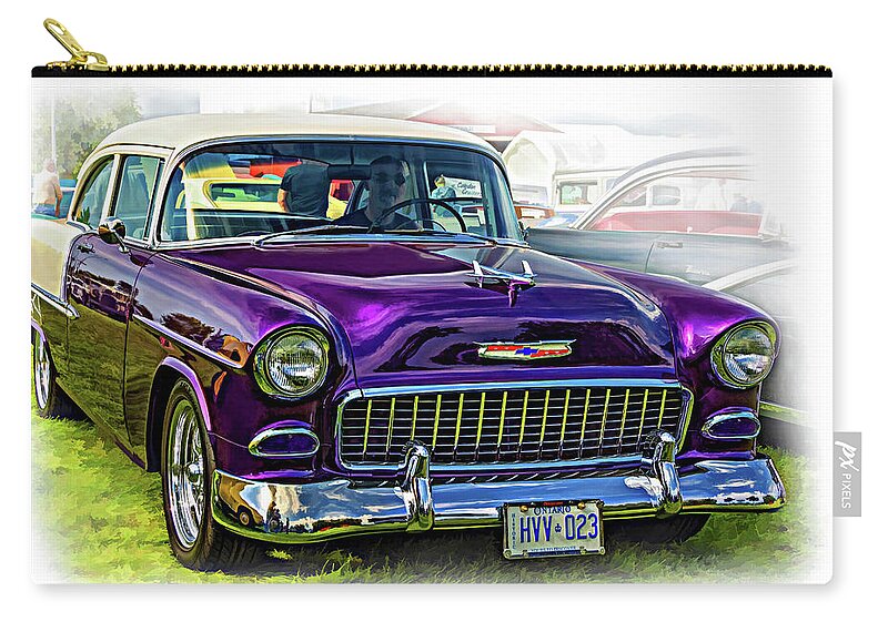 Automotive Zip Pouch featuring the photograph Wicked 1955 Chevy - Vignette Paint by Steve Harrington