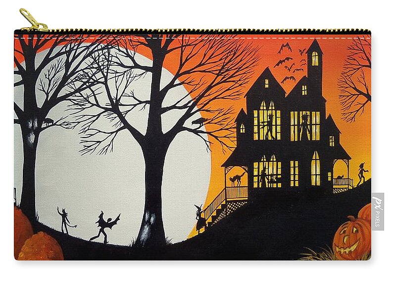 Art Zip Pouch featuring the painting Widow Martins Halloween Party silhouette by Debbie Criswell