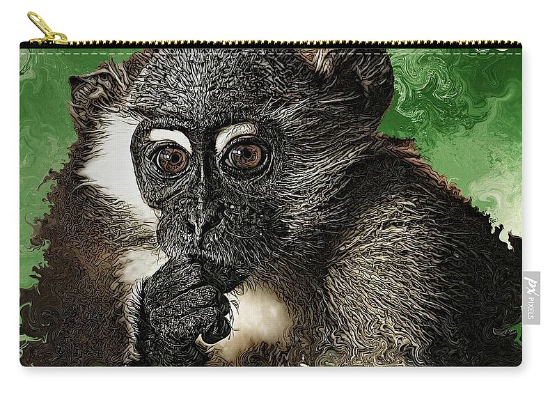Digital Art Zip Pouch featuring the digital art Wild Baby Monkey by Artful Oasis
