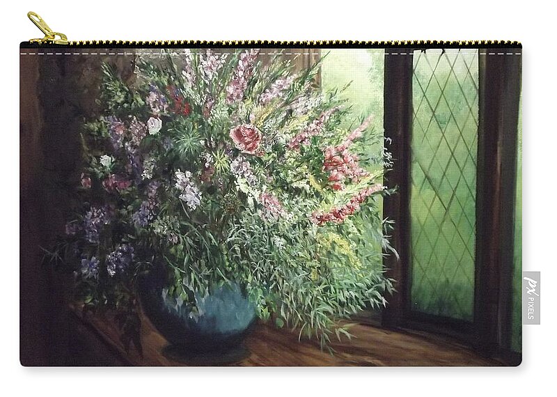 Flowers Zip Pouch featuring the painting Wild Bunch in a BayWindow by Lizzy Forrester