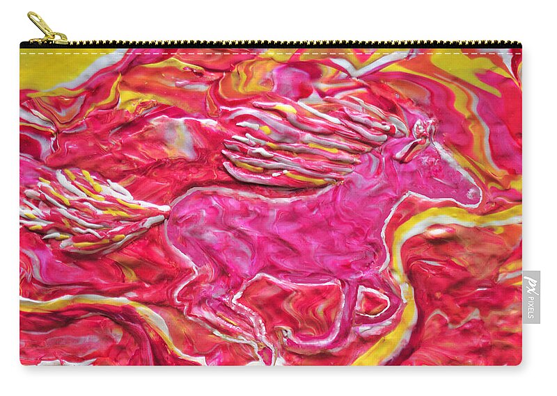 Horse Zip Pouch featuring the mixed media Wild Fire by Deborah Stanley