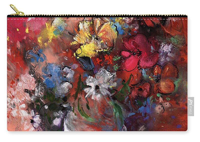 Flowers Zip Pouch featuring the painting Wild Flowers Bouquet in A Terracota Vase by Miki De Goodaboom
