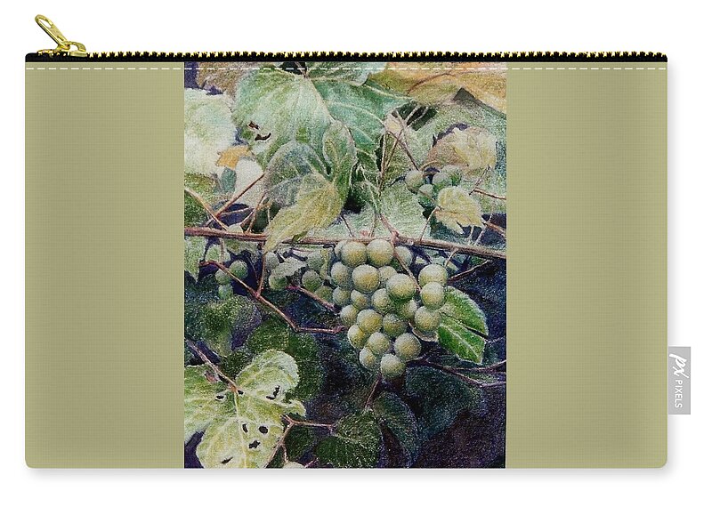 Green Zip Pouch featuring the painting Wild grapes by Constance Drescher