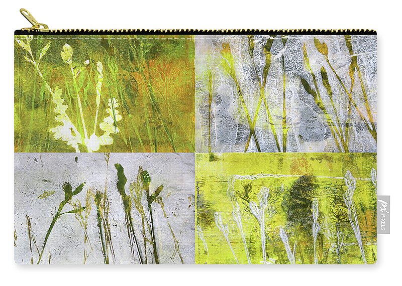 Wild Grass Zip Pouch featuring the painting Wild Grass Collage 2 by Nancy Merkle