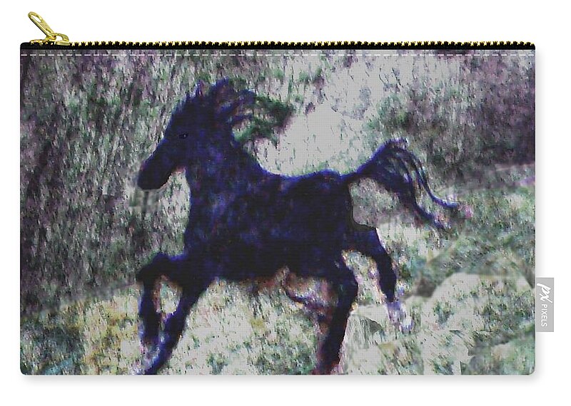 Horse Zip Pouch featuring the painting Wild Horse Rainy Night by Cliff Wilson