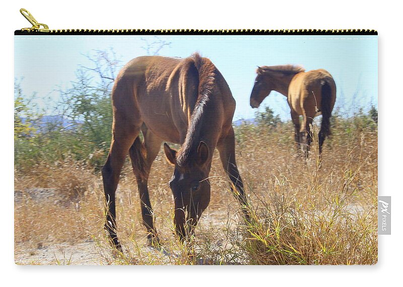 Wild Horses Zip Pouch featuring the photograph Wild horses by Charlene Cox