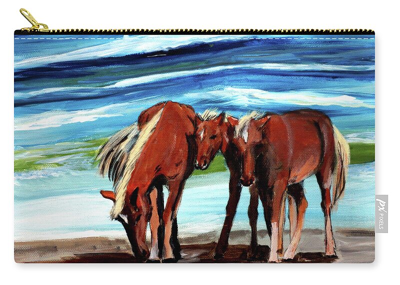 Horse Zip Pouch featuring the painting Wild Horses Outer Banks by Katy Hawk