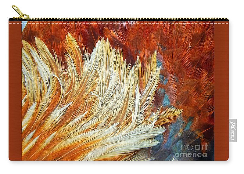 Roosters Zip Pouch featuring the photograph Wild Rooster Feather Abstract by Jan Gelders