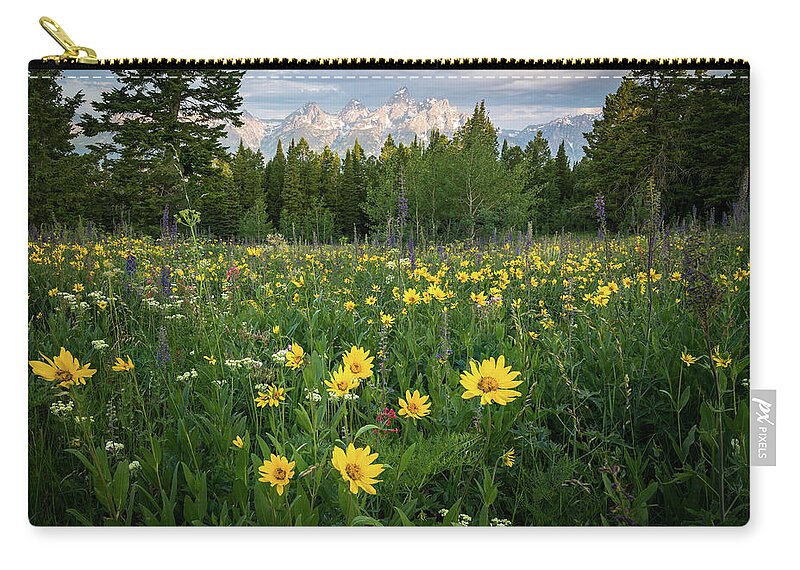 Grand Tetons Zip Pouch featuring the photograph Wildflower Meadow in the Tetons by James Udall