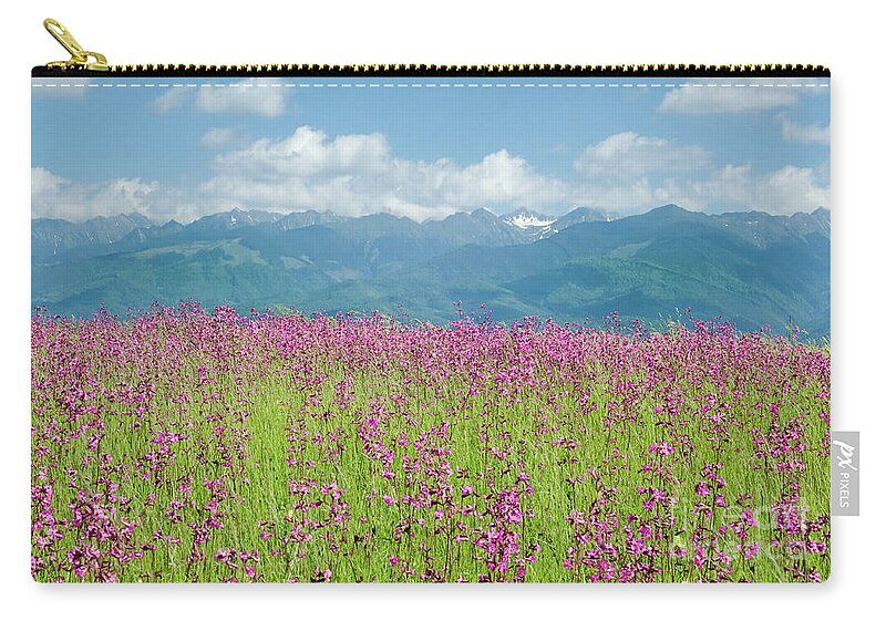 Farm Carry-all Pouch featuring the photograph Wildflower Meadows and the Carpathian Mountains, Romania by Perry Rodriguez