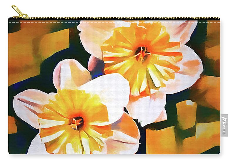 Daffodils Zip Pouch featuring the photograph Wildly Abstract Daffodil Pair by Anita Pollak