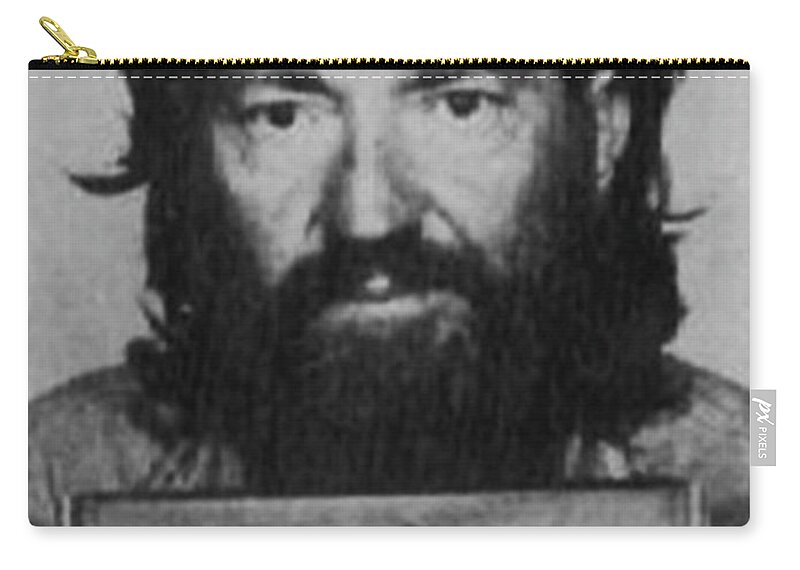Willie Nelson Zip Pouch featuring the painting Willie Nelson Mug Shot Vertical Black and White by Tony Rubino