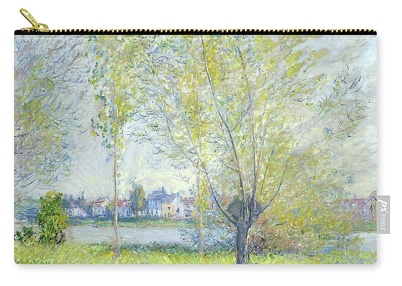 Willows At Vetheuil Zip Pouch featuring the painting Willows at Vetheuil, 1880 by Claude Monet