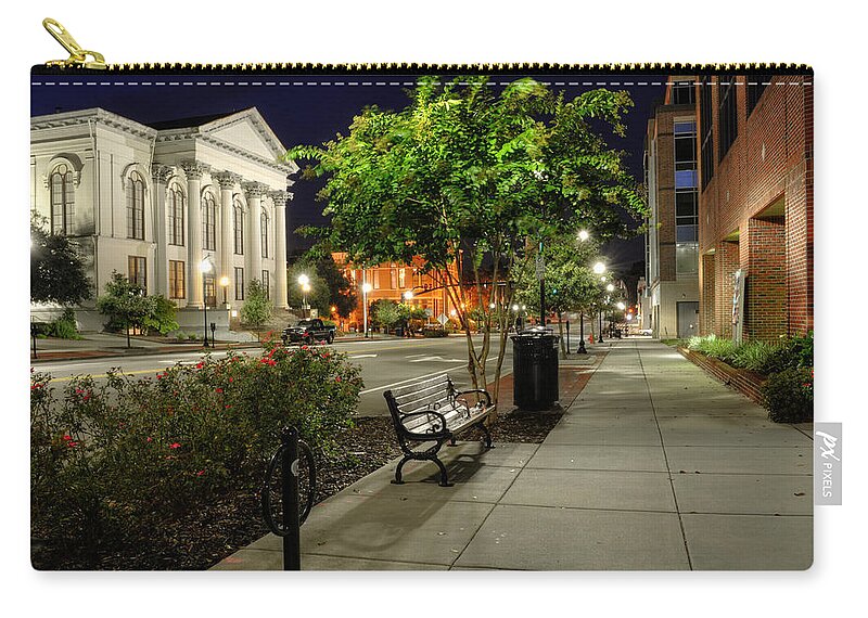 Wilmington Zip Pouch featuring the photograph Wilmington Sidewalk At Night by Greg and Chrystal Mimbs
