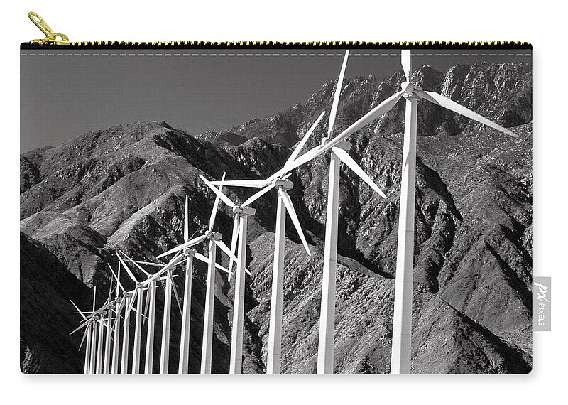 B&w Zip Pouch featuring the photograph Wind Generators by Jeff Phillippi