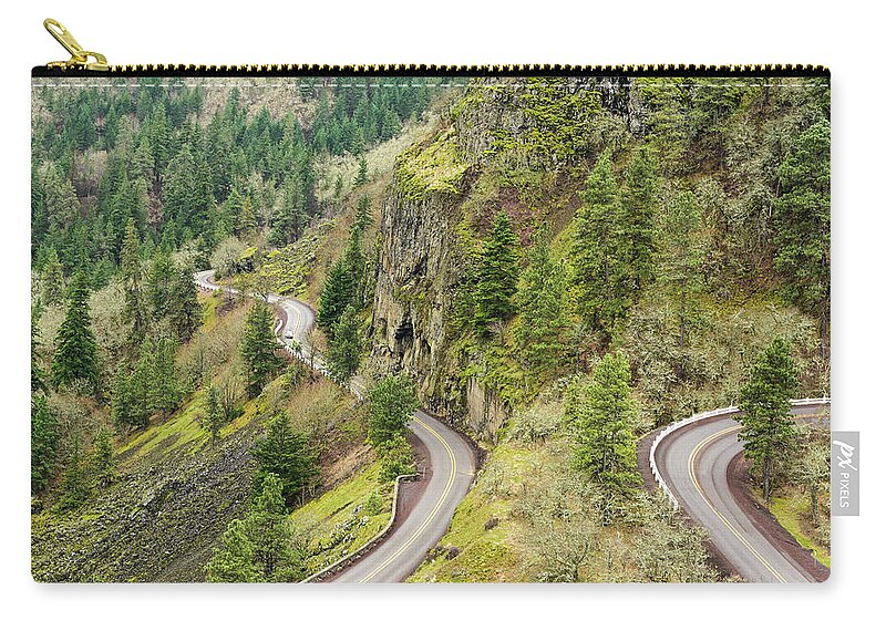 Winding Highway Above The Columbia Zip Pouch featuring the photograph Winding Highway above the Columbia by Tom Cochran